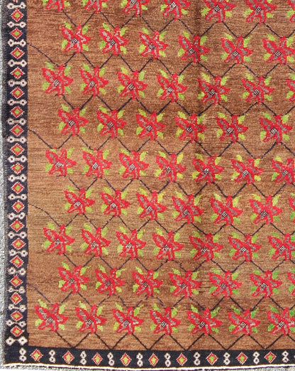 Turkish Oushak Carpet with Poinsettia Design With A Light Brown Background All - over floral design vintage Turkish Oushak. Keivan Woven Arts / rug TU - MTU - 3315, country of origin / type: Turkey / Oushak, circa 1940. This vintage Turkish... - Keivan Woven ArtsTU - MTU - 3315 - 6187Rug