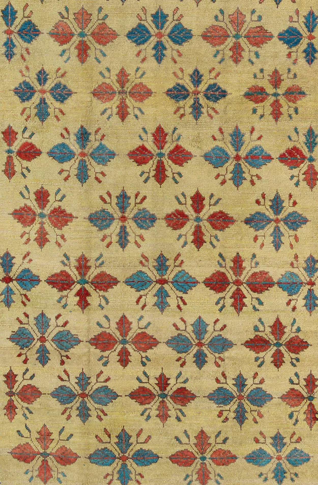 Vintage Turkish Sub - Geometric All - Over Floral Oushak in Yellow, Red, and Blue Measures: 6'5 x 11'5 Set on a pale yellow background, this unique Turkish Oushak rug displays an all - over mid - century modern design. The colors include shades... - Keivan Woven ArtsTU - MTU - 3318 - 5776Rug