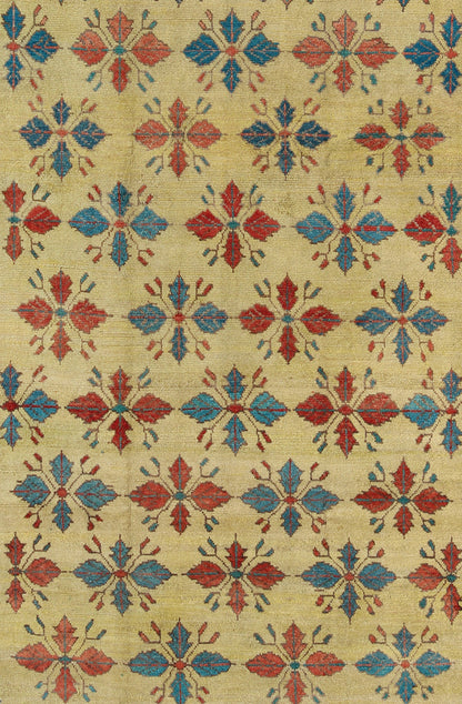 Vintage Turkish Sub - Geometric All - Over Floral Oushak in Yellow, Red, and Blue Measures: 6'5 x 11'5 Set on a pale yellow background, this unique Turkish Oushak rug displays an all - over mid - century modern design. The colors include shades... - Keivan Woven ArtsTU - MTU - 3318 - 5776Rug