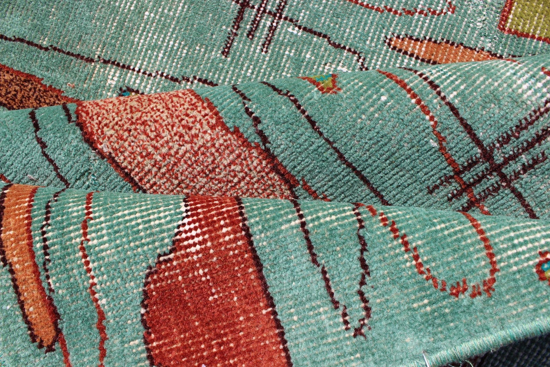 Mid - Century Modern Carpet in Light Teal Background and Abstract Shapes in Multi Colors Measures: 4' x 6'7 Mid - century Modern carpet in light teal background and colorful background, a great choice for modern interiors, Keivan Woven Arts/... - Keivan Woven ArtsTU - MTU - 3358 - 5810Rug