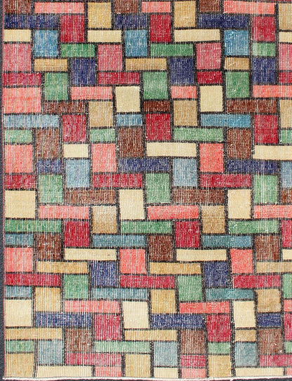 Vintage Rug with a Modern Design with Multi Colors in Multi Colors Vintage Rug with a Modern Design with Multi Colors in Square and Rectangular shapes, Keivan Woven Arts / Rug/TU - MTU - 3360. Mid century modern. This vintage rug with a Mid - C... - Keivan Woven ArtsTU - MTU - 3360 - 5822Rug