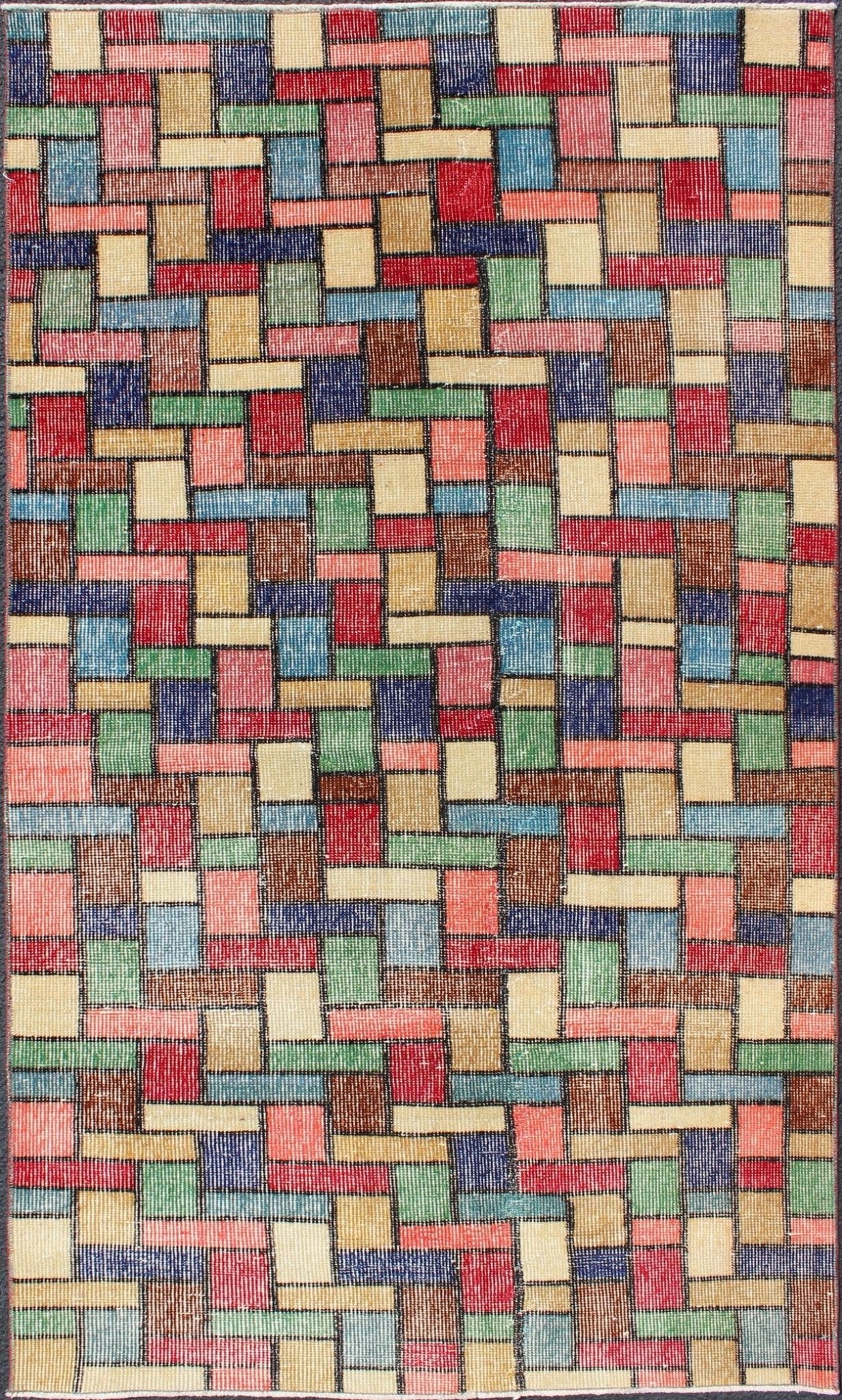 Vintage Rug with a Modern Design with Multi Colors in Multi Colors Vintage Rug with a Modern Design with Multi Colors in Square and Rectangular shapes, Keivan Woven Arts / Rug/TU - MTU - 3360. Mid century modern. This vintage rug with a Mid - C... - Keivan Woven ArtsTU - MTU - 3360 - 5822Rug