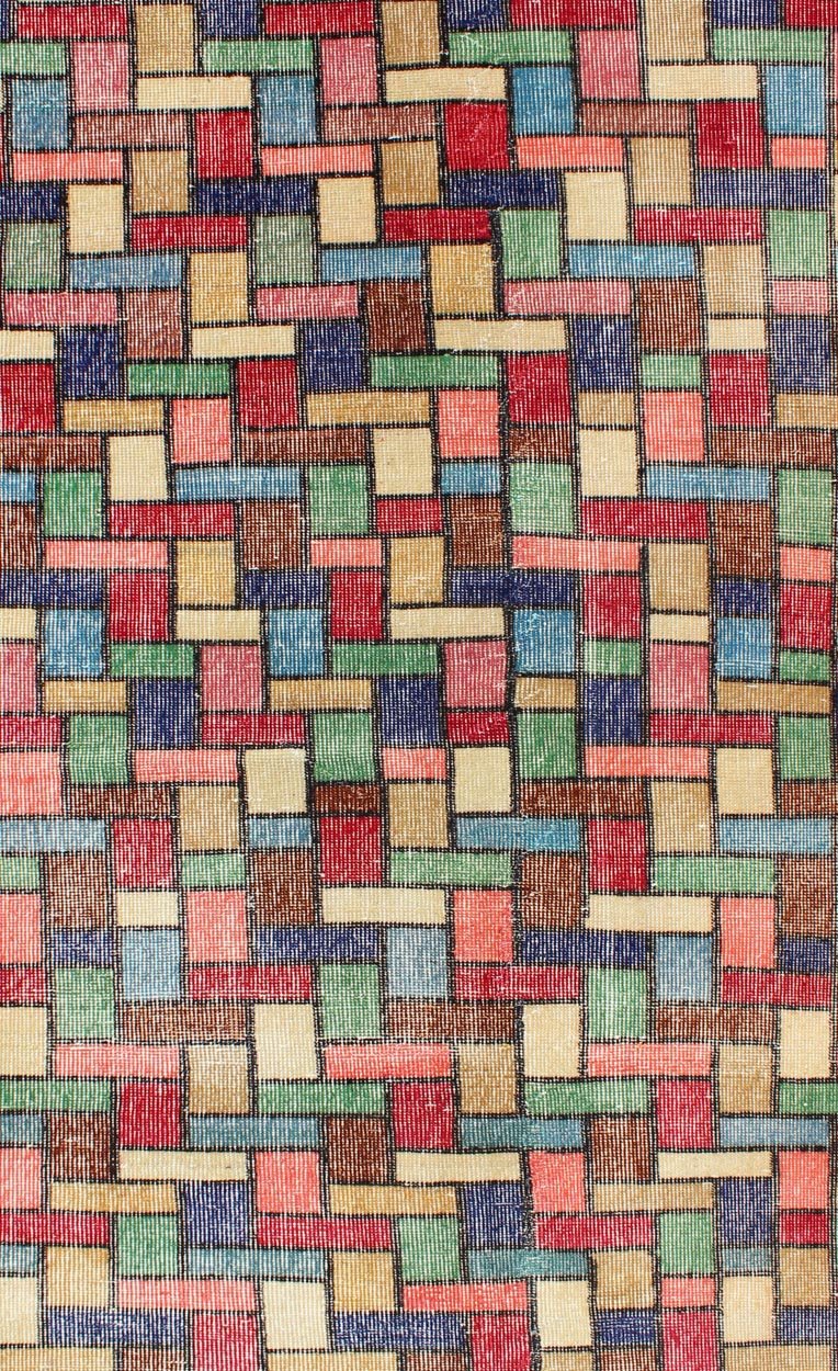 Vintage Rug with a Modern Design with Multi Colors in Multi Colors Vintage Rug with a Modern Design with Multi Colors in Square and Rectangular shapes, Keivan Woven Arts / Rug/TU - MTU - 3360. Mid century modern. This vintage rug with a Mid - C... - Keivan Woven ArtsTU - MTU - 3360 - 5822Rug