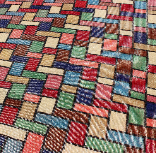 Vintage Rug with a Modern Design with Multi Colors in Multi Colors Vintage Rug with a Modern Design with Multi Colors in Square and Rectangular shapes, Keivan Woven Arts / Rug/TU - MTU - 3360. Mid century modern. This vintage rug with a Mid - C... - Keivan Woven ArtsTU - MTU - 3360 - 5822Rug