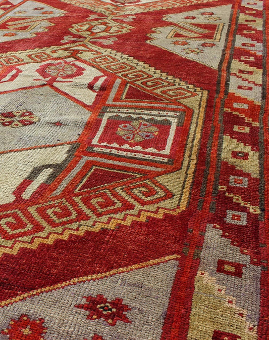 Red Mid - Century Vintage Turkish Oushak Rug with Geometric Dual Medallions, rug mtu - 3439, country of origin / type: Turkey / Oushak, circa mid - 20th century This vintage Turkish Oushak carpet (circa mid - 20th century) features a central dual - medall... - Keivan Woven ArtsTU - MTU - 3439 - 6211Rug