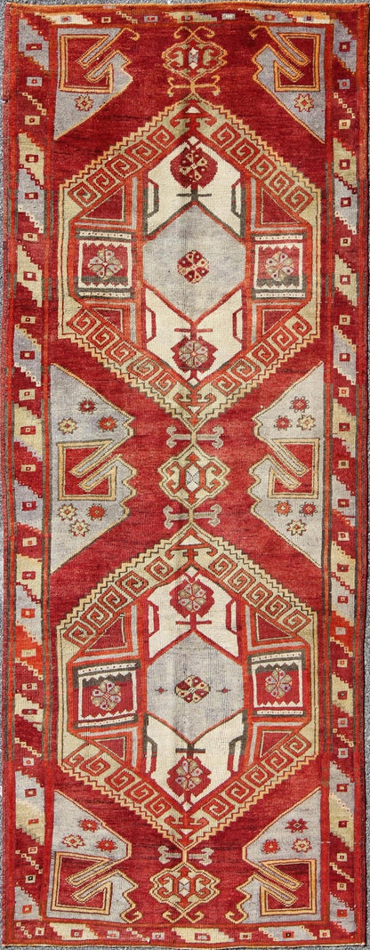 Red Mid - Century Vintage Turkish Oushak Rug with Geometric Dual Medallions, rug mtu - 3439, country of origin / type: Turkey / Oushak, circa mid - 20th century This vintage Turkish Oushak carpet (circa mid - 20th century) features a central dual - medall... - Keivan Woven ArtsTU - MTU - 3439 - 6211Rug