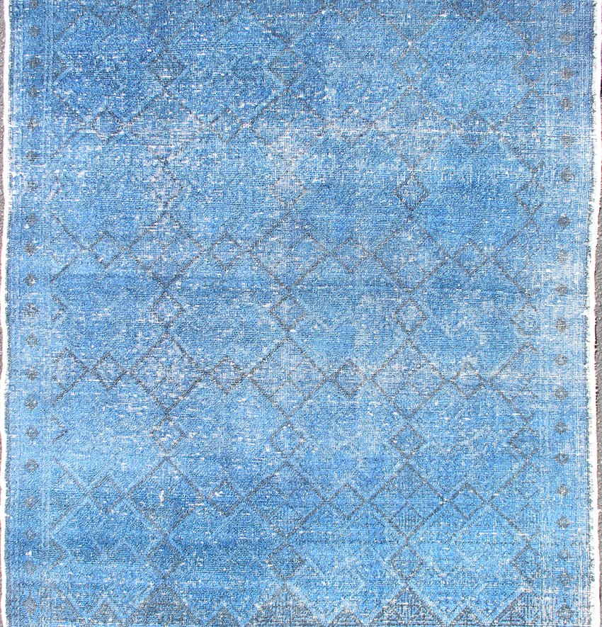 Vintage Turkish Oushak Rug Over - dyed in Blue Color with All - Over Design Fine Weave Blue and old Blue and black Turkish vintage Konya rug, later overdyed in blue to elevate the classical design/composition, Keivan Woven Arts / rug TU - MTU - 3463, co... - Keivan Woven ArtsTU - MTU - 3463 - 12901Rug