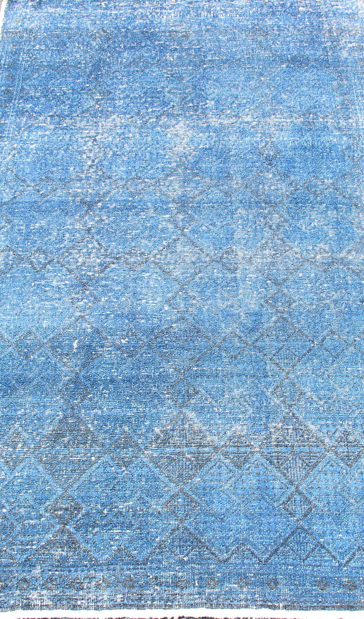 Vintage Turkish Oushak Rug Over - dyed in Blue Color with All - Over Design Fine Weave Blue and old Blue and black Turkish vintage Konya rug, later overdyed in blue to elevate the classical design/composition, Keivan Woven Arts / rug TU - MTU - 3463, co... - Keivan Woven ArtsTU - MTU - 3463 - 12901Rug