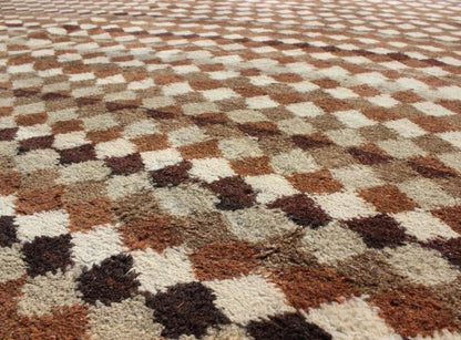 Mid - Century Modern Rug with All - Over Checkerboard Pattern in Multi Brown Tones. Mid - Century Modern Rug with all - over small diamonds and Checkerboard pattern in Various brown colors and ivory, rug TU - MTU - 3485, country of origin / type: Turkey / Mid... - Keivan Woven ArtsTU - MTU - 3485 - 6837Rug