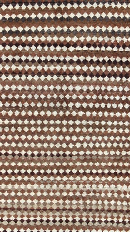 Mid - Century Modern Rug with All - Over Checkerboard Pattern in Multi Brown Tones. Mid - Century Modern Rug with all - over small diamonds and Checkerboard pattern in Various brown colors and ivory, rug TU - MTU - 3485, country of origin / type: Turkey / Mid... - Keivan Woven ArtsTU - MTU - 3485 - 6837Rug