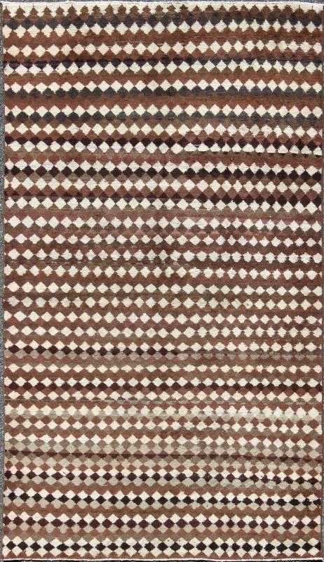 Mid - Century Modern Rug with All - Over Checkerboard Pattern in Multi Brown Tones. Mid - Century Modern Rug with all - over small diamonds and Checkerboard pattern in Various brown colors and ivory, rug TU - MTU - 3485, country of origin / type: Turkey / Mid... - Keivan Woven ArtsTU - MTU - 3485 - 6837Rug