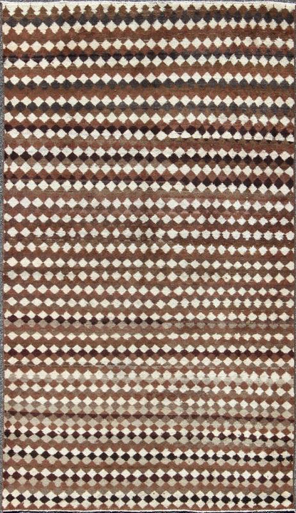 Mid - Century Modern Rug with All - Over Checkerboard Pattern in Multi Brown Tones. Mid - Century Modern Rug with all - over small diamonds and Checkerboard pattern in Various brown colors and ivory, rug TU - MTU - 3485, country of origin / type: Turkey / Mid... - Keivan Woven ArtsTU - MTU - 3485 - 6837Rug