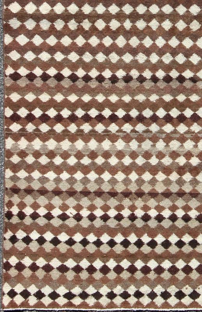 Mid - Century Modern Rug with All - Over Checkerboard Pattern in Multi Brown Tones. Mid - Century Modern Rug with all - over small diamonds and Checkerboard pattern in Various brown colors and ivory, rug TU - MTU - 3485, country of origin / type: Turkey / Mid... - Keivan Woven ArtsTU - MTU - 3485 - 6837Rug
