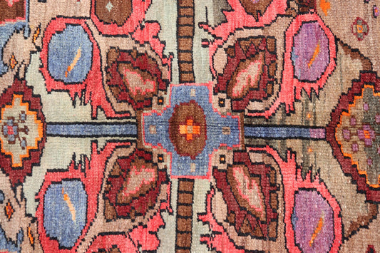 Vintage Turkish Kars Rug With Medallion On A Brown Field with Pops of Color. Keivan Woven Arts / rug/ TU - MTU - 3489, country of origin / type: Turkey / Oushak / Kars, circa 1940 Measures: 9'4 x 10'2. This Turkish Kars rug has been handwoven in Turk... - Keivan Woven ArtsTU - MTU - 3489 - 6853Rug