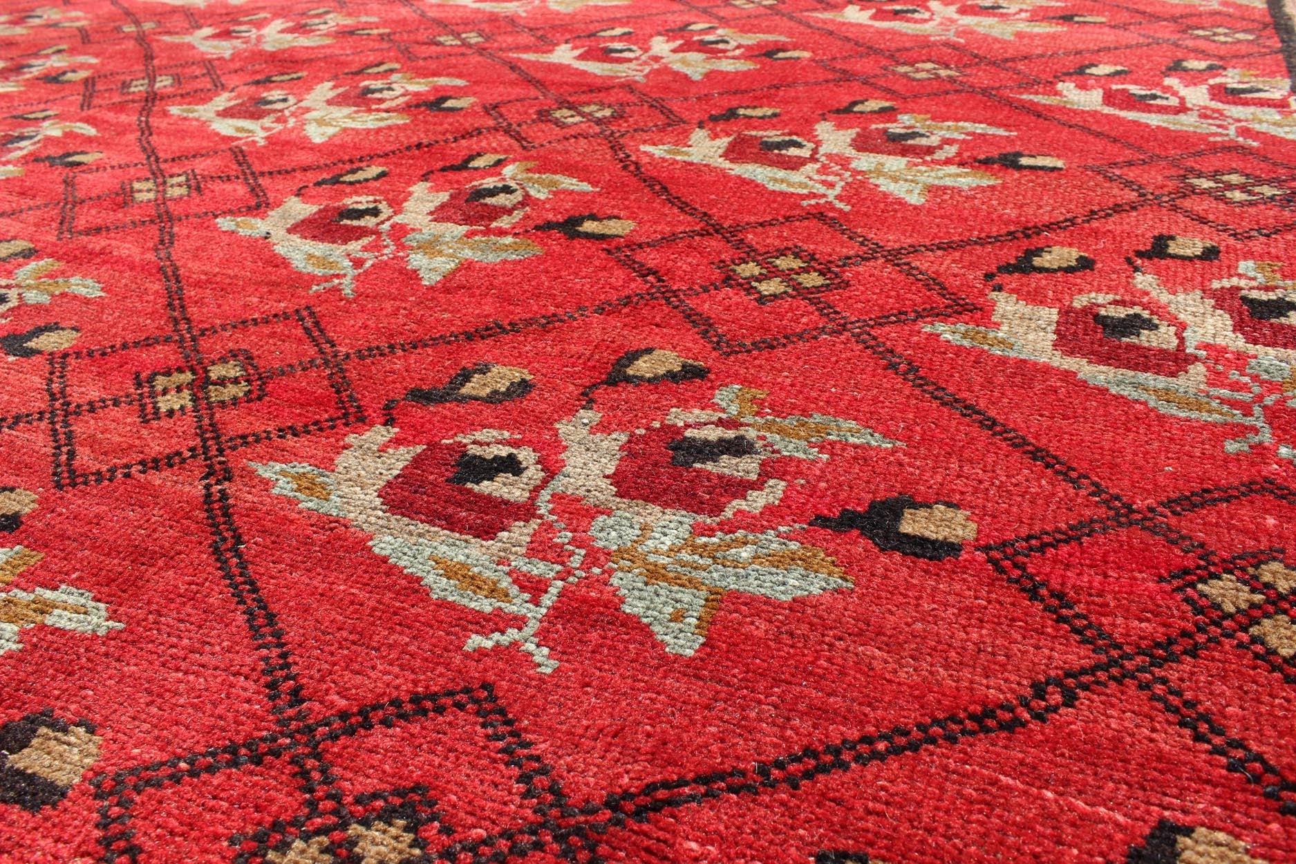 Vintage Turkish Konya Rug in Regal Red and Black Latticework Pattern Measures: 8' x 10'8 Handwoven in Turkey, this one - of - a - kind vintage Konya rug creates a dynamic aesthetic through rich color and traditional patterns. A nod to rich Ott... - Keivan Woven ArtsTU - MTU - 3491 - 6859Rug