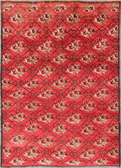 Vintage Turkish Konya Rug in Regal Red and Black Latticework Pattern Measures: 8' x 10'8 Handwoven in Turkey, this one - of - a - kind vintage Konya rug creates a dynamic aesthetic through rich color and traditional patterns. A nod to rich Ott... - Keivan Woven ArtsTU - MTU - 3491 - 6859Rug