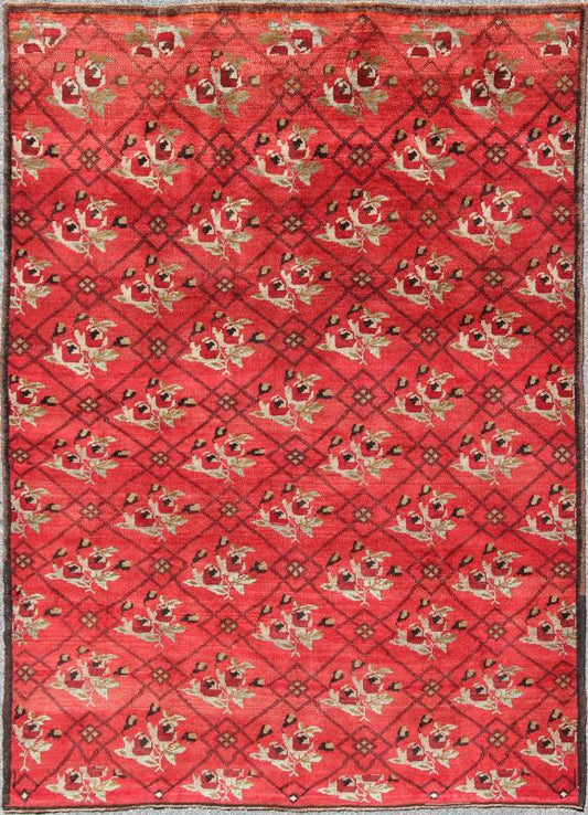 Vintage Turkish Konya Rug in Regal Red and Black Latticework Pattern Measures: 8' x 10'8 Handwoven in Turkey, this one - of - a - kind vintage Konya rug creates a dynamic aesthetic through rich color and traditional patterns. A nod to rich Ott... - Keivan Woven ArtsTU - MTU - 3491 - 6859Rug