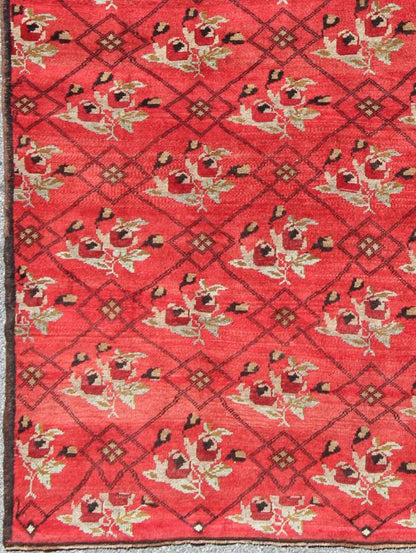 Vintage Turkish Konya Rug in Regal Red and Black Latticework Pattern Measures: 8' x 10'8 Handwoven in Turkey, this one - of - a - kind vintage Konya rug creates a dynamic aesthetic through rich color and traditional patterns. A nod to rich Ott... - Keivan Woven ArtsTU - MTU - 3491 - 6859Rug