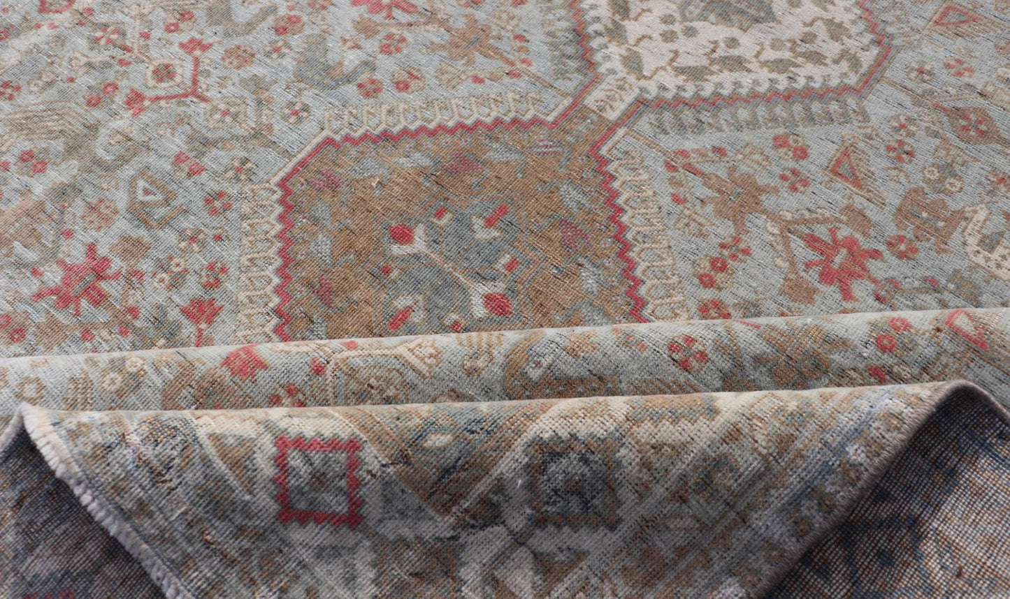 Antique Persian Qashgai Tribal Rug with stacked diamond medallions and tribal motifs. Keivan Woven Arts / rug TU - MTU - 360, country of origin / type: Iran / Qashgai, circa 1910. Measures: 5'6 x 7'10 Antique Persian Qashgai Rug wit... - Keivan Woven ArtsTU - MTU - 360 - 18770