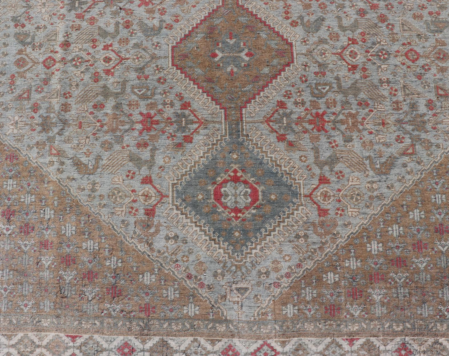 Antique Persian Qashgai Tribal Rug with stacked diamond medallions and tribal motifs. Keivan Woven Arts / rug TU - MTU - 360, country of origin / type: Iran / Qashgai, circa 1910. Measures: 5'6 x 7'10 Antique Persian Qashgai Rug wit... - Keivan Woven ArtsTU - MTU - 360 - 18770