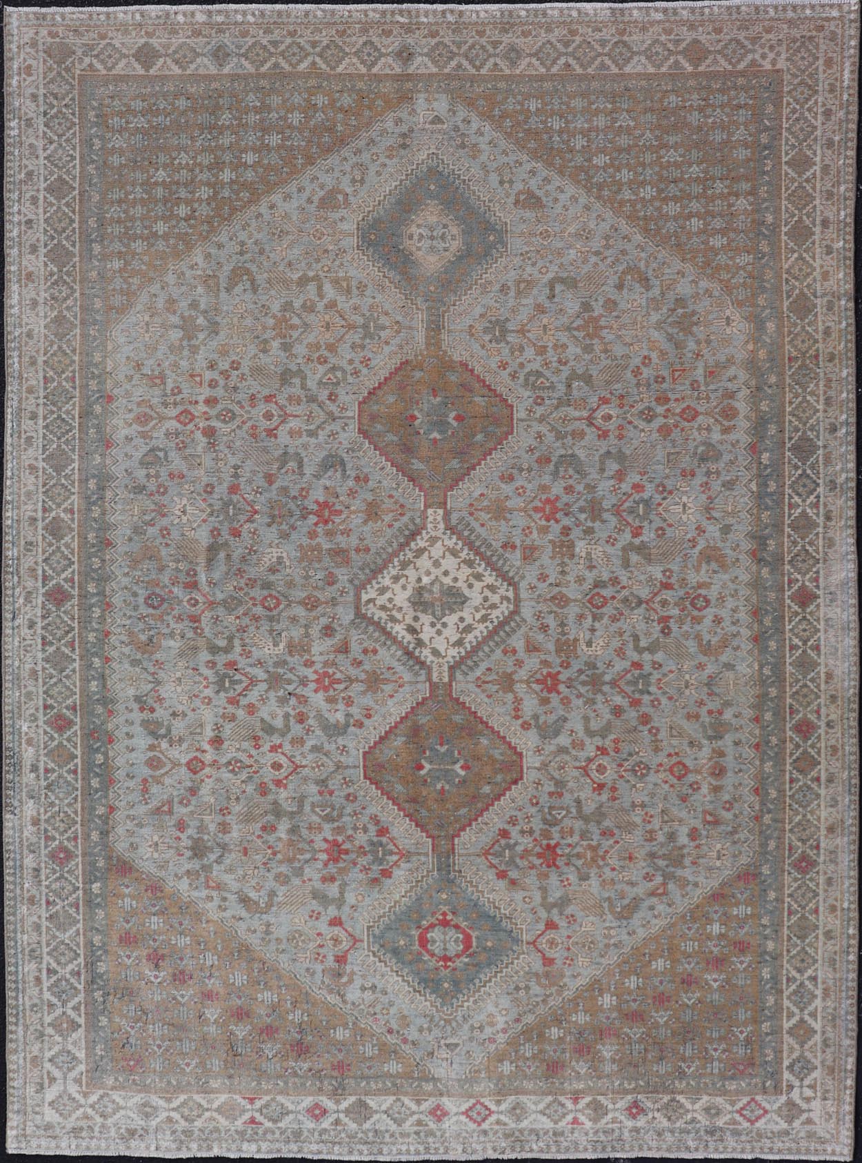 Antique Persian Qashgai Tribal Rug with stacked diamond medallions and tribal motifs. Keivan Woven Arts / rug TU - MTU - 360, country of origin / type: Iran / Qashgai, circa 1910. Measures: 5'6 x 7'10 Antique Persian Qashgai Rug wit... - Keivan Woven ArtsTU - MTU - 360 - 18770