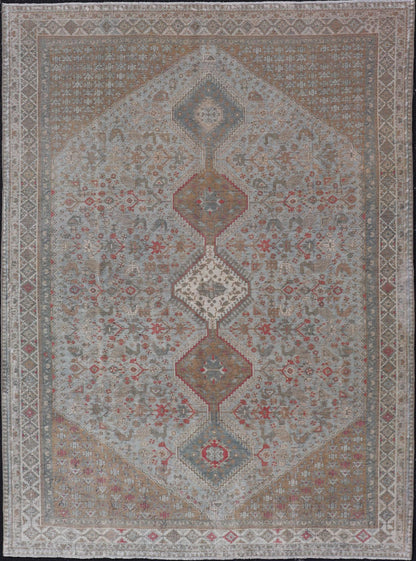 Antique Persian Qashgai Tribal Rug with stacked diamond medallions and tribal motifs. Keivan Woven Arts / rug TU - MTU - 360, country of origin / type: Iran / Qashgai, circa 1910. Measures: 5'6 x 7'10 Antique Persian Qashgai Rug wit... - Keivan Woven ArtsTU - MTU - 360 - 18770
