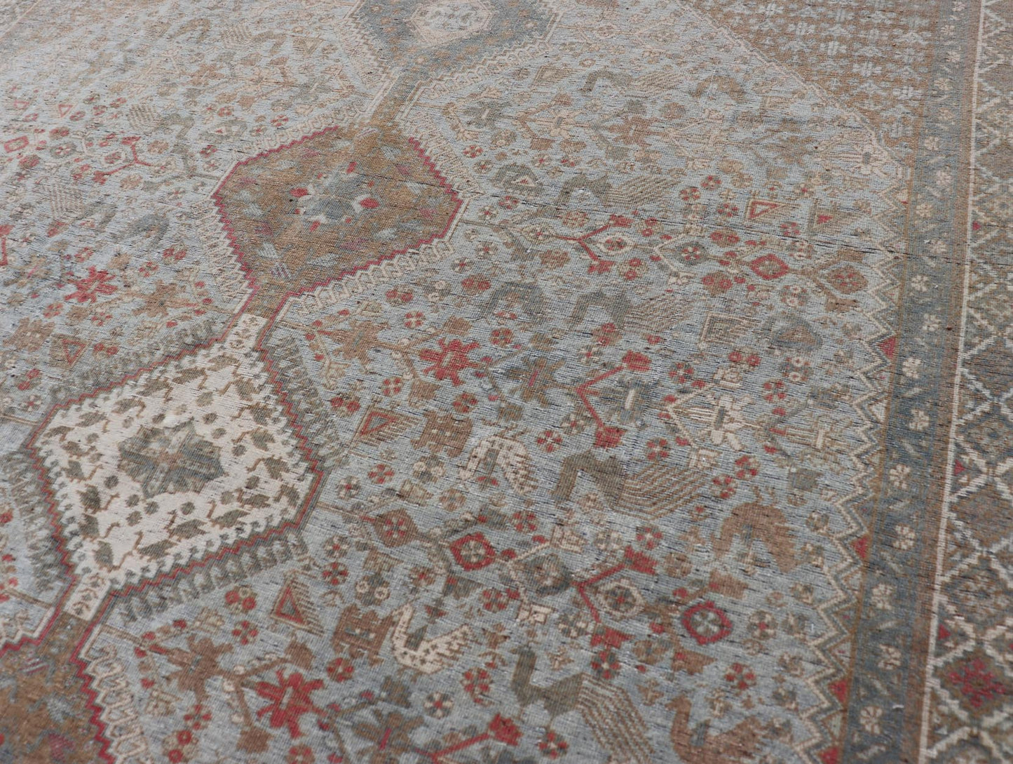 Antique Persian Qashgai Tribal Rug with stacked diamond medallions and tribal motifs. Keivan Woven Arts / rug TU - MTU - 360, country of origin / type: Iran / Qashgai, circa 1910. Measures: 5'6 x 7'10 Antique Persian Qashgai Rug wit... - Keivan Woven ArtsTU - MTU - 360 - 18770