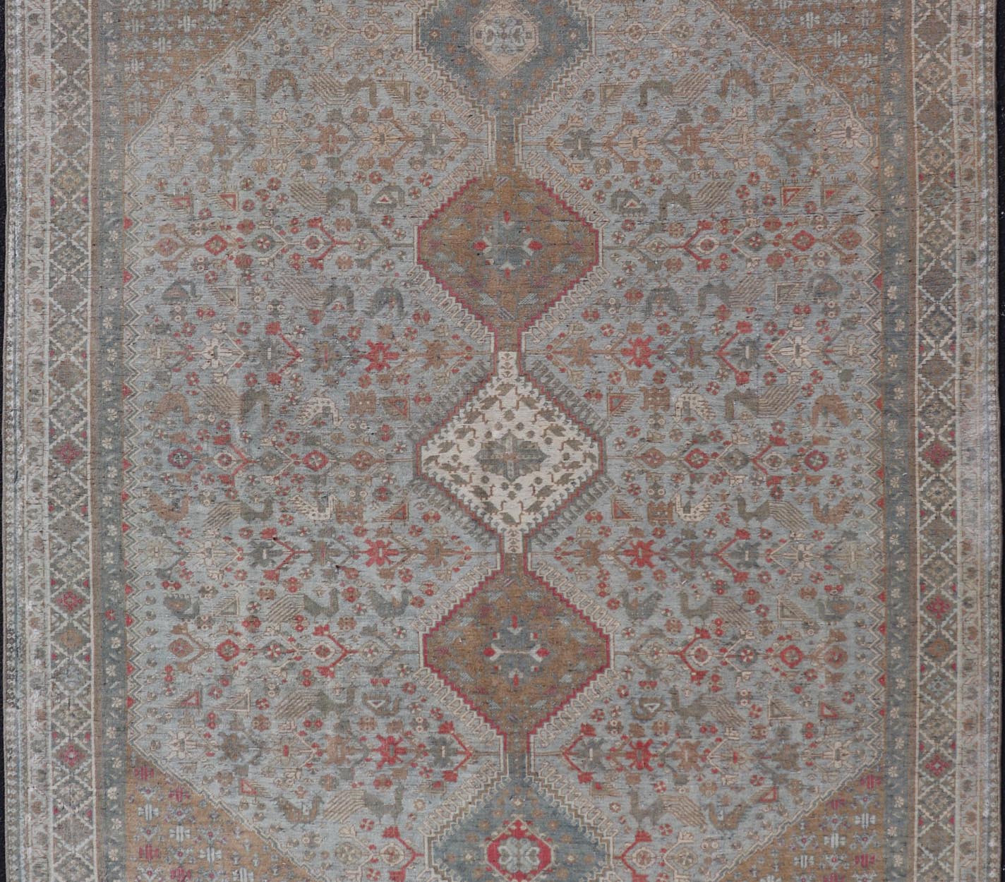 Antique Persian Qashgai Tribal Rug with stacked diamond medallions and tribal motifs. Keivan Woven Arts / rug TU - MTU - 360, country of origin / type: Iran / Qashgai, circa 1910. Measures: 5'6 x 7'10 Antique Persian Qashgai Rug wit... - Keivan Woven ArtsTU - MTU - 360 - 18770