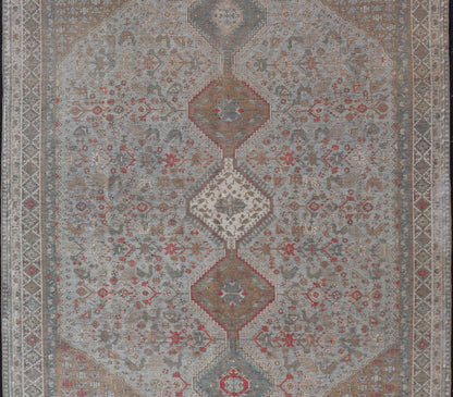 Antique Persian Qashgai Tribal Rug with stacked diamond medallions and tribal motifs. Keivan Woven Arts / rug TU - MTU - 360, country of origin / type: Iran / Qashgai, circa 1910. Measures: 5'6 x 7'10 Antique Persian Qashgai Rug wit... - Keivan Woven ArtsTU - MTU - 360 - 18770