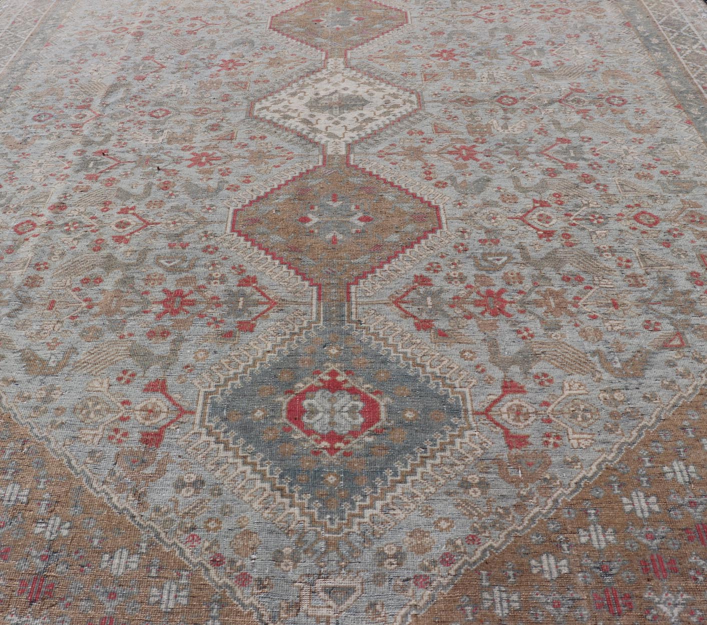 Antique Persian Qashgai Tribal Rug with stacked diamond medallions and tribal motifs. Keivan Woven Arts / rug TU - MTU - 360, country of origin / type: Iran / Qashgai, circa 1910. Measures: 5'6 x 7'10 Antique Persian Qashgai Rug wit... - Keivan Woven ArtsTU - MTU - 360 - 18770