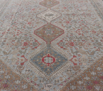 Antique Persian Qashgai Tribal Rug with stacked diamond medallions and tribal motifs. Keivan Woven Arts / rug TU - MTU - 360, country of origin / type: Iran / Qashgai, circa 1910. Measures: 5'6 x 7'10 Antique Persian Qashgai Rug wit... - Keivan Woven ArtsTU - MTU - 360 - 18770