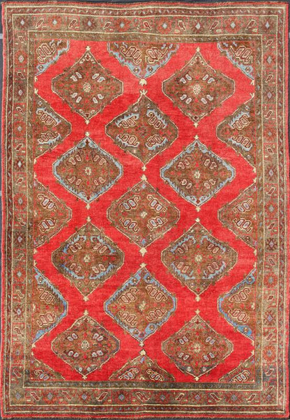 Antique Turkish Oushak - Handwoven with all Over diamond Geometric in Red, Brown, Green, Blue Keivan Woven Arts / rug /TU - MTU - 3611, country of origin / type: Turkey / Oushak, circa Early - 20th century Measures: 8'8 x 12'3 this antiq... - Keivan Woven ArtsTU - MTU - 3611 - 7235Rug