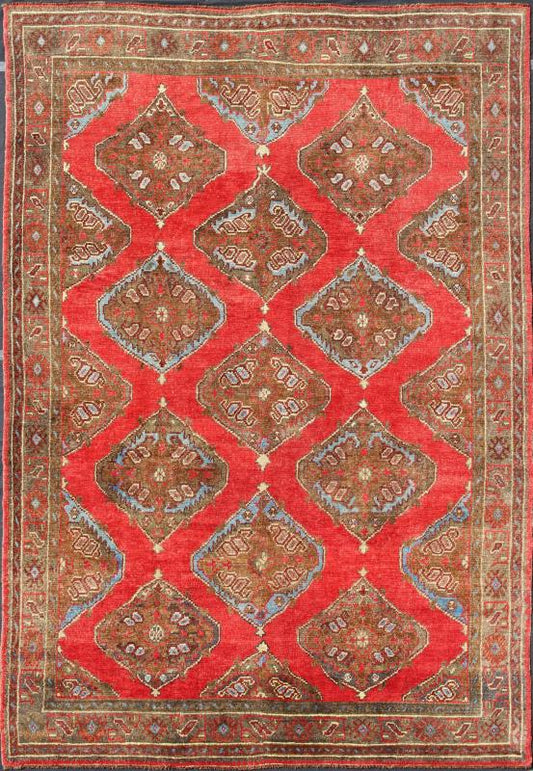 Antique Turkish Oushak - Handwoven with all Over diamond Geometric in Red, Brown, Green, Blue Keivan Woven Arts / rug /TU - MTU - 3611, country of origin / type: Turkey / Oushak, circa Early - 20th century Measures: 8'8 x 12'3 this antiq... - Keivan Woven ArtsTU - MTU - 3611 - 7235Rug