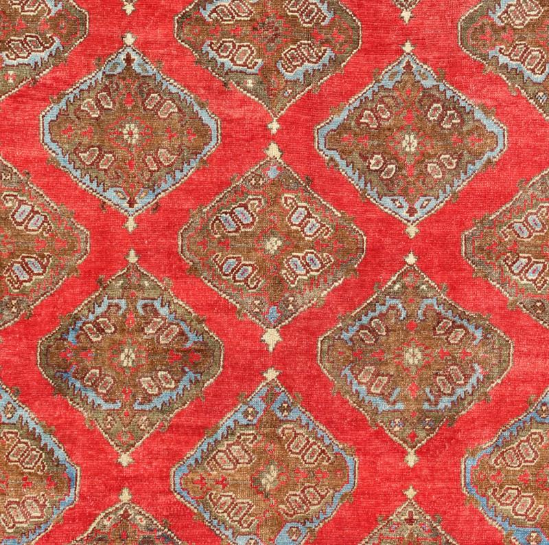 Antique Turkish Oushak - Handwoven with all Over diamond Geometric in Red, Brown, Green, Blue Keivan Woven Arts / rug /TU - MTU - 3611, country of origin / type: Turkey / Oushak, circa Early - 20th century Measures: 8'8 x 12'3 this antiq... - Keivan Woven ArtsTU - MTU - 3611 - 7235Rug