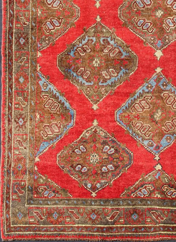 Antique Turkish Oushak - Handwoven with all Over diamond Geometric in Red, Brown, Green, Blue Keivan Woven Arts / rug /TU - MTU - 3611, country of origin / type: Turkey / Oushak, circa Early - 20th century Measures: 8'8 x 12'3 this antiq... - Keivan Woven ArtsTU - MTU - 3611 - 7235Rug