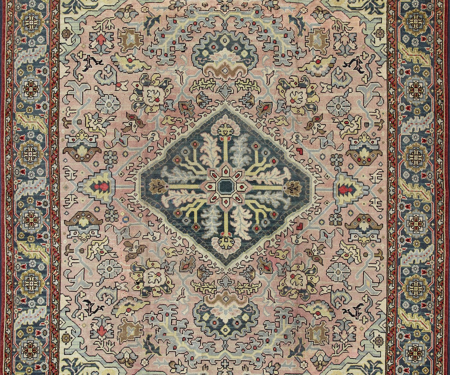 Hand Knotted Turkish Oushak Rug with Floral Design in Light Pink and Steel Blue. Hand Knotted Turkish Oushak Rug with Floral Design in Light Pink and Steel Blue. Keivan Woven Arts / rug / TU - MTU - 3612, mid - 20th century Large vintage oushak. Measures... - Keivan Woven ArtsTU - MTU - 3612 - 7239Rug