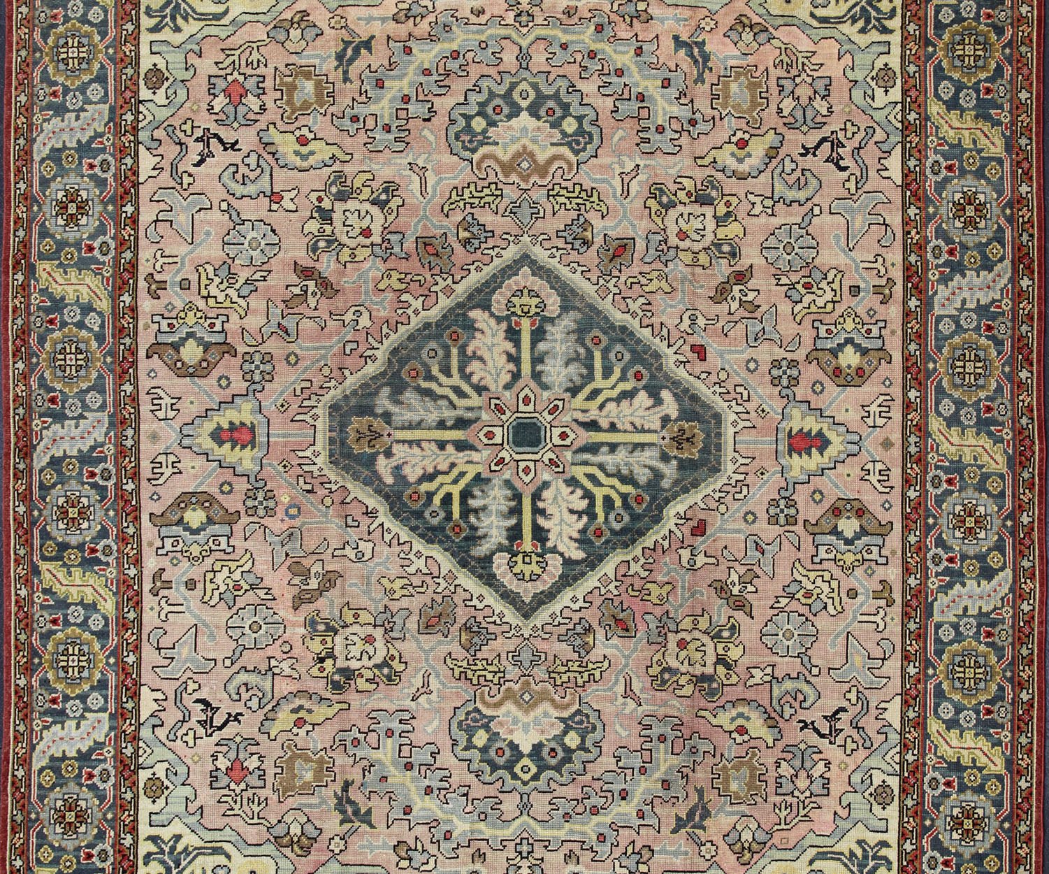 Hand Knotted Turkish Oushak Rug with Floral Design in Light Pink and Steel Blue. Hand Knotted Turkish Oushak Rug with Floral Design in Light Pink and Steel Blue. Keivan Woven Arts / rug / TU - MTU - 3612, mid - 20th century Large vintage oushak. Measures... - Keivan Woven ArtsTU - MTU - 3612 - 7239Rug