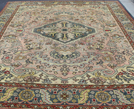 Hand Knotted Turkish Oushak Rug with Floral Design in Light Pink and Steel Blue. Hand Knotted Turkish Oushak Rug with Floral Design in Light Pink and Steel Blue. Keivan Woven Arts / rug / TU - MTU - 3612, mid - 20th century Large vintage oushak. Measures... - Keivan Woven ArtsTU - MTU - 3612 - 7239Rug