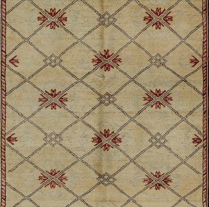 Vintage Turkish Cross - Hatch Trellis Design Oushak Rug by Keivan Woven Arts Measures: 4'2 x 9'7 This 1940's Turkish Oushak features a cross hatch design with sub - geometric motifs in the crossings. The field is rendered in a creamy yellow, ... - Keivan Woven ArtsTU - MTU - 3630 - 6881Rug