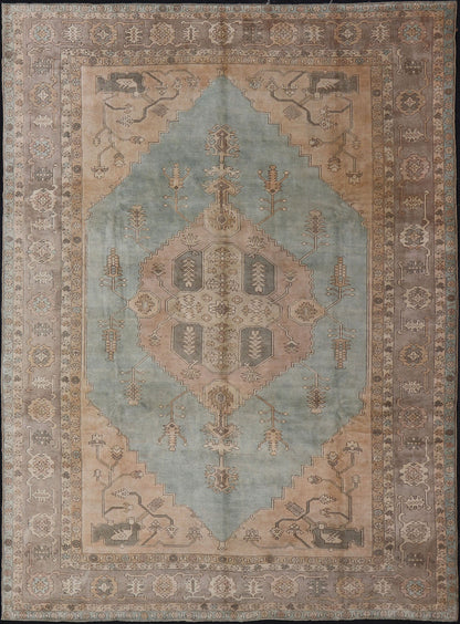 Vintage Turkish Oushak rug with vining florals in light blue, light brown and tan rug tu - mtu - 3749, country of origin / type: Turkey / Oushak, circa 1940 This beautiful vintage rug from mid - 20th century Turkey features an intricate design, which ... - Keivan Woven ArtsTU - MTU - 3749 - 9164Rug