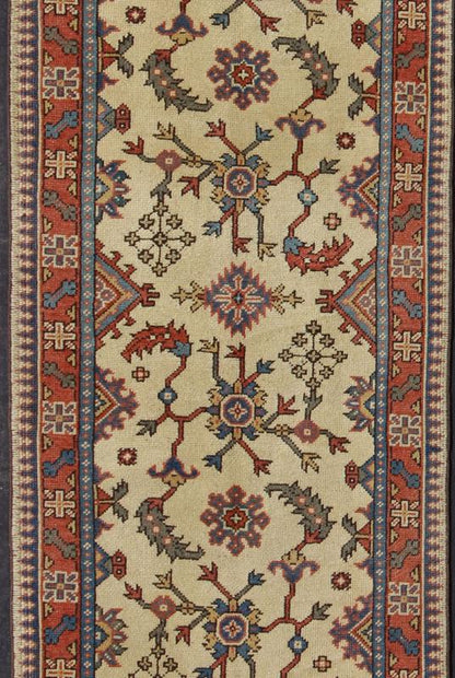 Long Turkish Oushak Runner with All - Over Floral Design in Ivory, Red and Blue, rug mtu - 4627, country of origin / type: Turkey / Oushak, circa mid - 20th century This long antique Turkish Oushak runner (circa 1920) is remarkably elegant in both col... - Keivan Woven ArtsTU - MTU - 4627 - 7739Rug