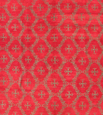 Vintage Turkish Konya Carpet with Cross Design and Bright Red Background Measures: 6'11'' x 9'1''. This unique Turkish Oushak carpet features an all - over design of vibrant cross shapes, surrounded by frames of connecting floral motifs and set... - Keivan Woven ArtsTU - MTU - 4632 - 7743Rug