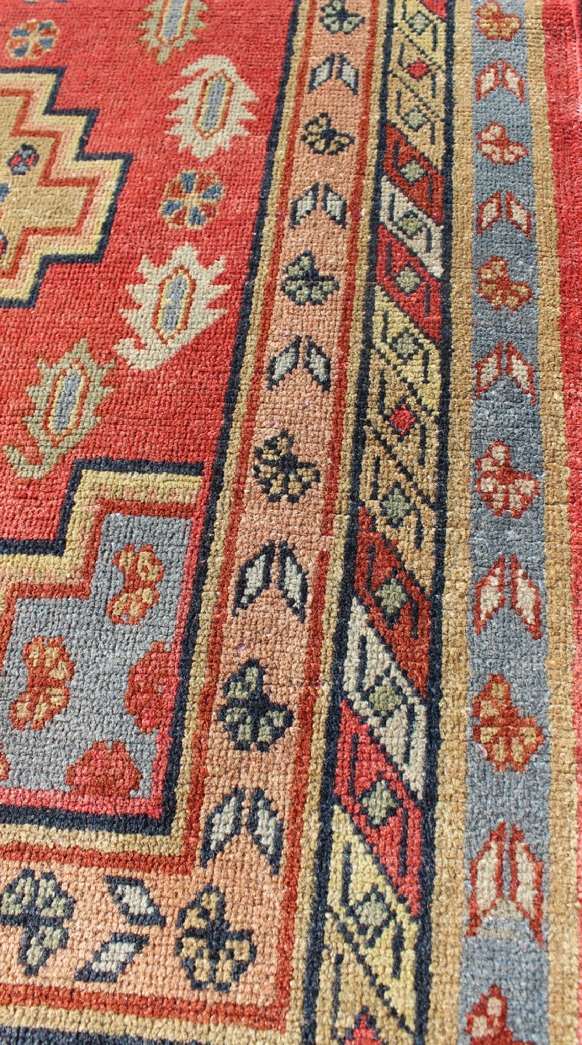 Antique Khotan Runner from Turkestan with four geometric medallions in red background and multi colors, rug tu - mtu - 4648, country of origin / type: East Turkestan / Khotan, circa 1920 This geometric antique Khotan rug was handcrafted in Turkestan... - Keivan Woven ArtsTU - MTU - 4648 - 9170Rug