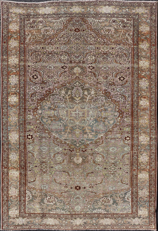 Measures: 4'4 x 6'8 Antique Persian Bidjar Rug with Floral Medallion and All - Over Vining Floral. Keivan Woven Arts / rug TU - MTU - 4656, country of origin / type: Iran / Bidjar, circa 1910. This antique bidjar rug has a central medallion surrou... - Keivan Woven ArtsTU - MTU - 4656 - 21997Rug