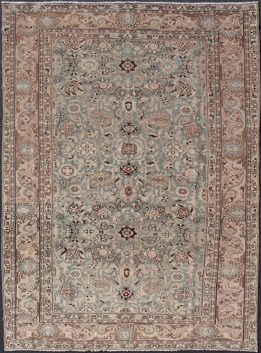 All - Over Floral Antique Persian Hamadan Rug in Gray Green, Peach & Earth Tones. Country of origin: Iran; Type: Hamedan; Design: Floral, All - Over; Keivan Woven Arts: rug TU - MTU - 4657 Measures: 6'9 x 9'9 This antique Persian Hamadan display... - Keivan Woven ArtsTU - MTU - 4657 - 22003