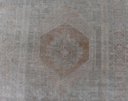 Measures: 5'0 x 9'7 Turkish Vintage Oushak Rug in Wool with Sub - Geometric Muted Medallion Design. Keivan Woven Arts / rug TU - MTU - 4667, country of origin / type: Turkey / Oushak, circa 1940. This Turkish Oushak rug has been hand - knotted in ... - Keivan Woven ArtsTU - MTU - 4667 - 22051Rug