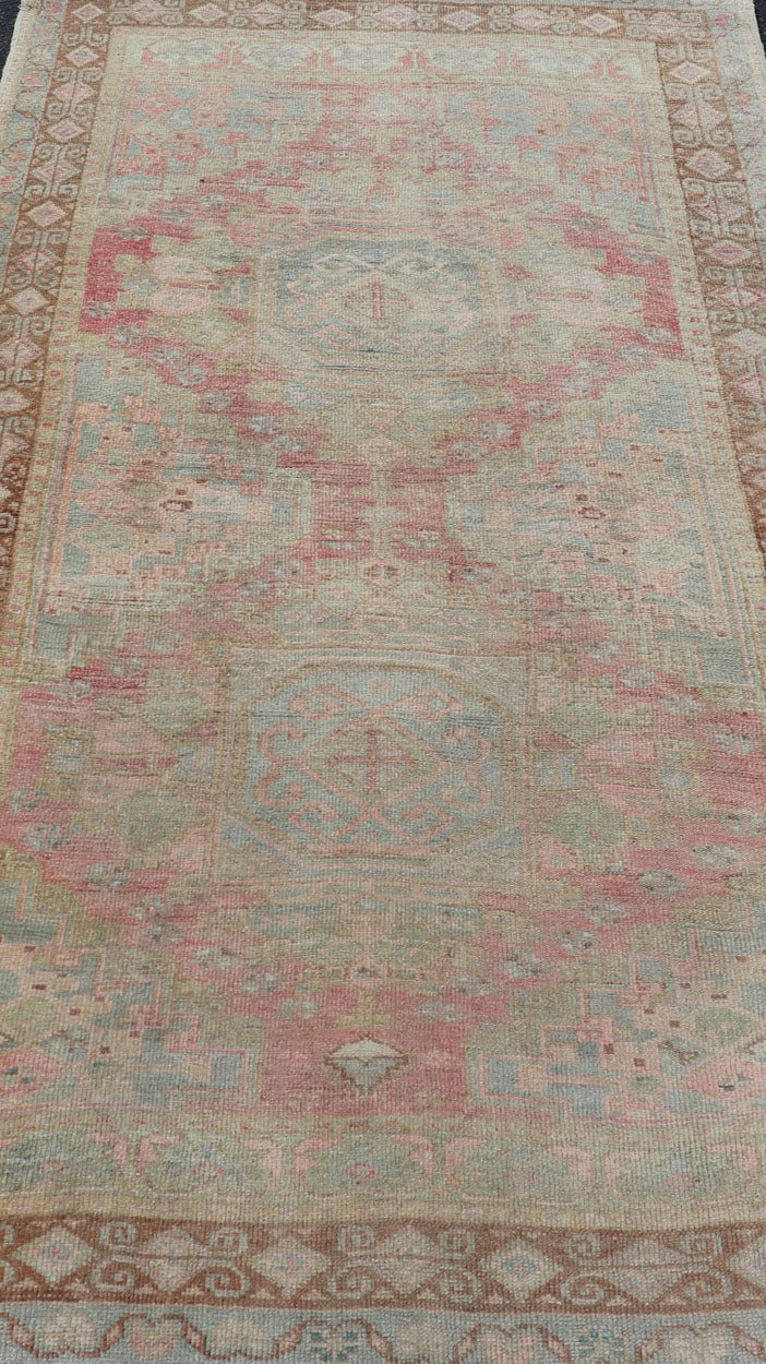 Measures: 4'5 x 8'0 Vintage Turkish Double Medallion Oushak in Neutral Earth Tones With Soft Pink. Country of Origin: Turkey; Type: Oushak; Design: Medallion, Diamond Medallion; Keivan Woven Arts; rug TU - MTU - 4669. Characterized by a comely ... - Keivan Woven ArtsTU - MTU - 4669 - 23048Rug