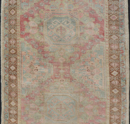Measures: 4'5 x 8'0 Vintage Turkish Double Medallion Oushak in Neutral Earth Tones With Soft Pink. Country of Origin: Turkey; Type: Oushak; Design: Medallion, Diamond Medallion; Keivan Woven Arts; rug TU - MTU - 4669. Characterized by a comely ... - Keivan Woven ArtsTU - MTU - 4669 - 23048Rug