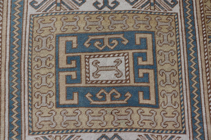 Measures: 3'5 x 5'8 Vintage Turkish Medallion Oushak Rug in Blue, Mocha, and Taupe. Country of Origin: Turkey; Type: Oushak; Design: Medallion, Tribal Medallion, Floral Medallion; Keivan Woven Arts: rug TU - MTU - 4670. Unique in its color palette ... - Keivan Woven ArtsTU - MTU - 4670 - 22902Rug