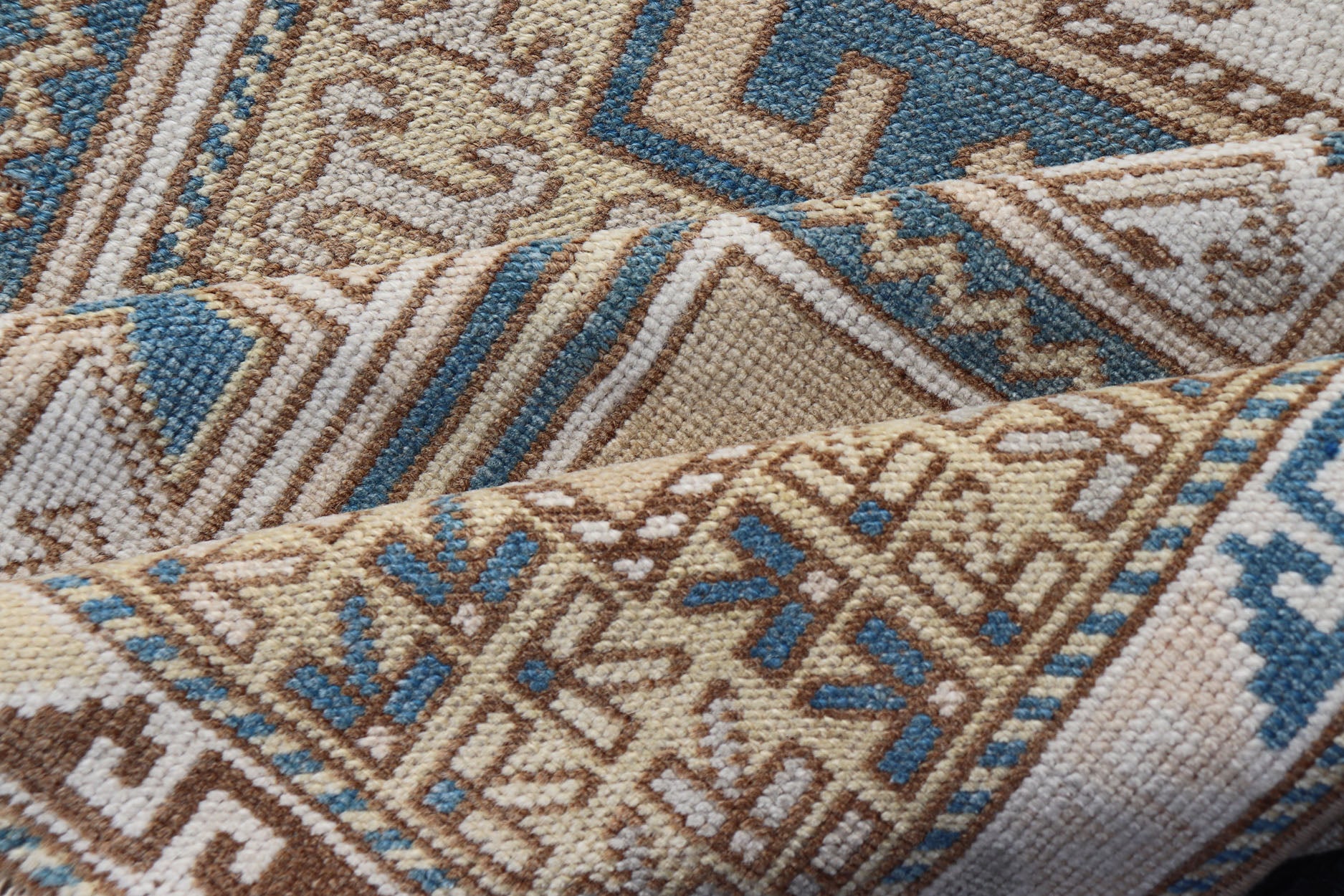 Measures: 3'5 x 5'8 Vintage Turkish Medallion Oushak Rug in Blue, Mocha, and Taupe. Country of Origin: Turkey; Type: Oushak; Design: Medallion, Tribal Medallion, Floral Medallion; Keivan Woven Arts: rug TU - MTU - 4670. Unique in its color palette ... - Keivan Woven ArtsTU - MTU - 4670 - 22902Rug